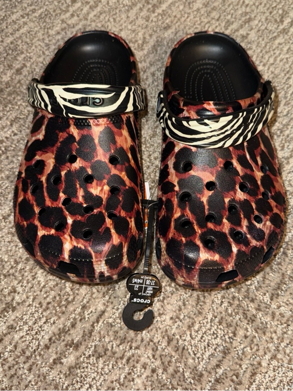 Crocs Classic Animal Remix Print Clogs with Zebra Strap - Brown/Blac